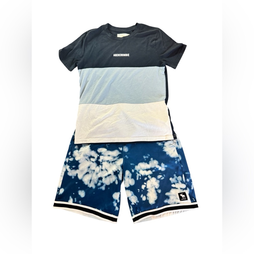 Abercrombie & Fitch Kids Blue and White Colorblock and Tie-Dye Matching Set